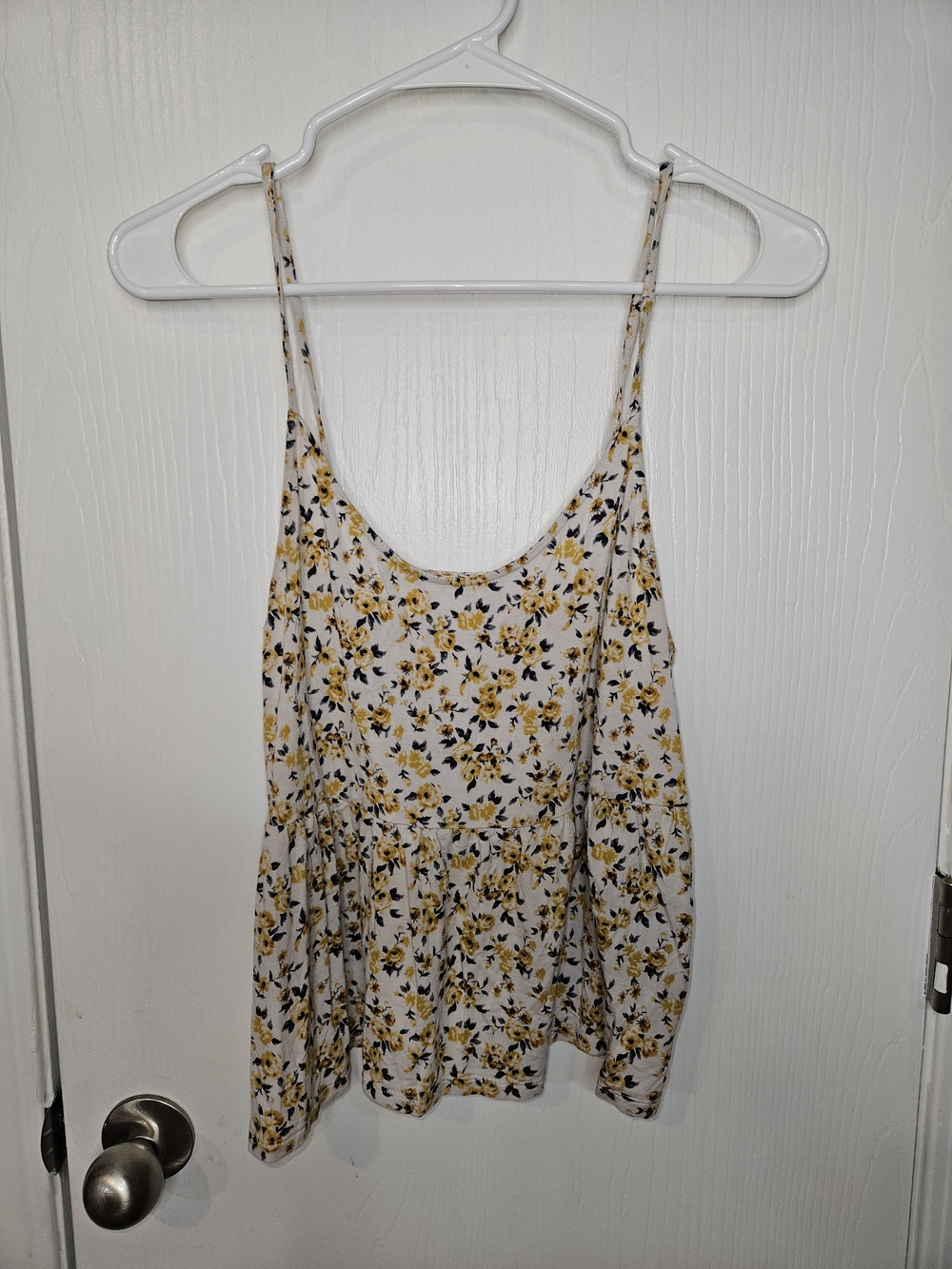 Soft & Sexy White With Yellow Roses Spaghetti Strap Tank Top